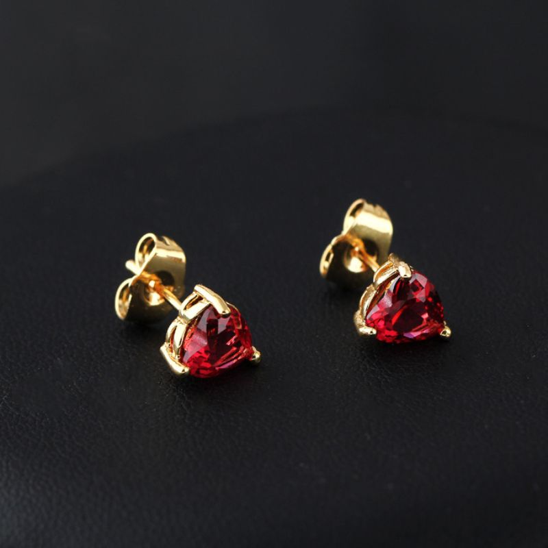 2020 Anti Allergic 18K Yellow Gold Plated Red Cubic Zirconia CZ Cute Heart Small Mini Stud ...