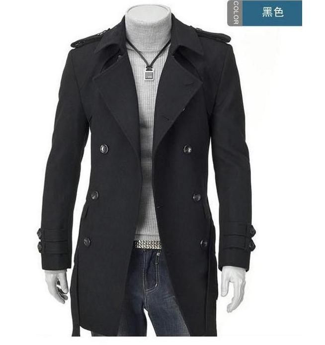 2019 Wholesale Grey Badges Pea Coats For Men Trench Coat Slim Double