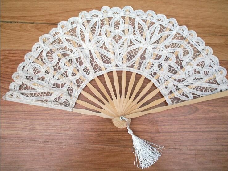2019 Handmade Cotton Lace Hand Held Fan For Party Bridal Bamboo Frame