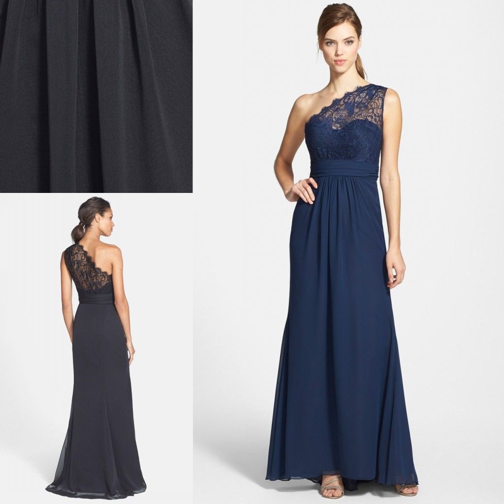 Navy Blue One Shoulder Bridesmaid Dress