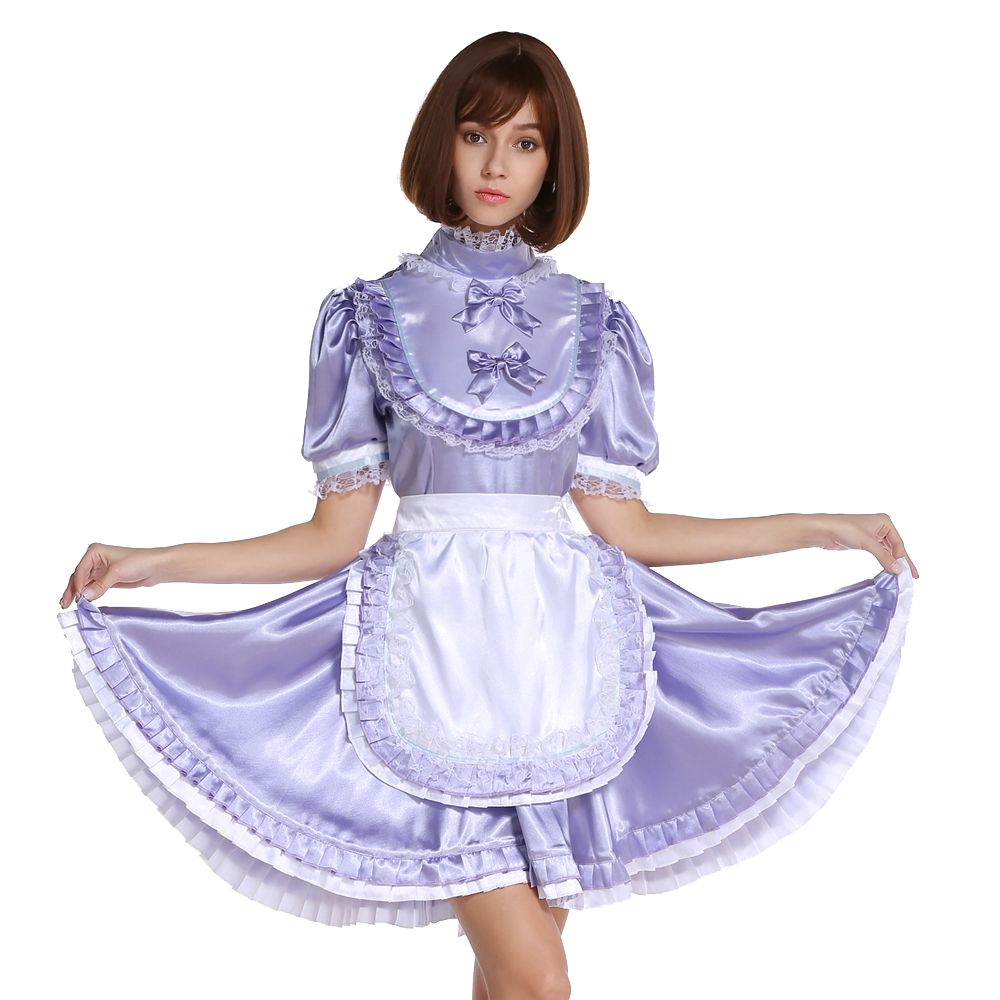 Acquista Ciao Collo Frilly Sissy Lockable Lavender Satin Dress Costume Crossdress Cosplay A 154