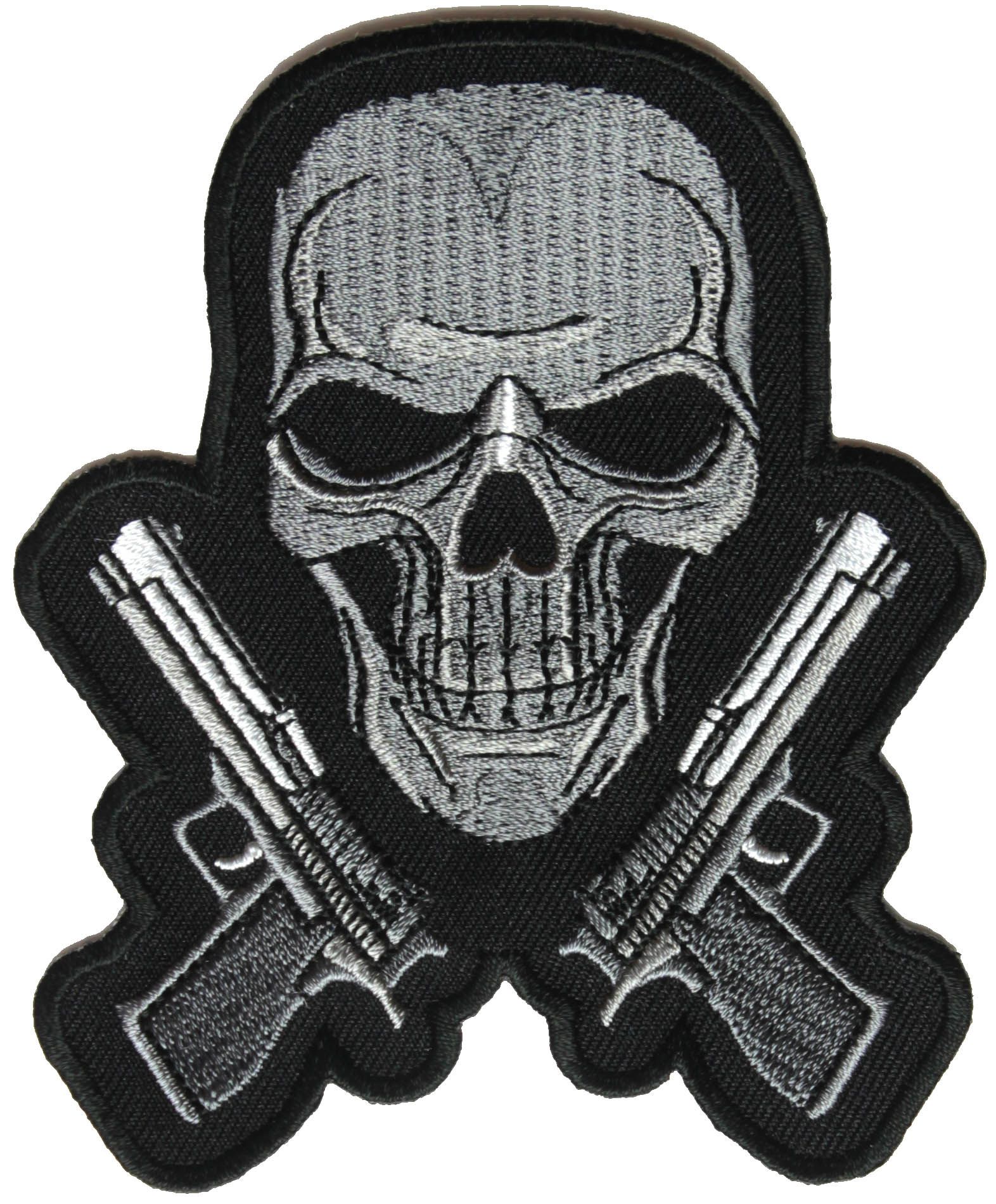 Black And White Guns And Skull Metal Embroidered Iron On DIY Applique