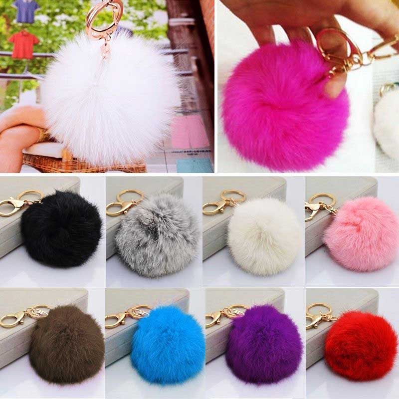 2019 Hot Cute Furry Rabbit Fur Ball Keychain Handbag Grey Pink Black