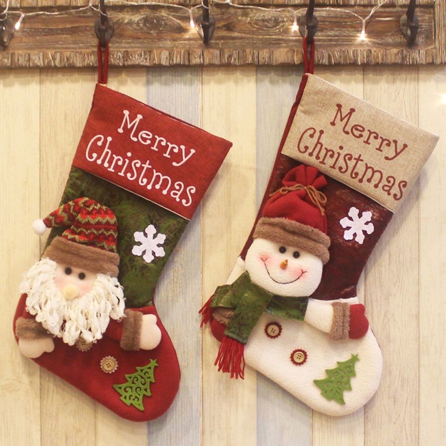 Deluxe Christmas Stocking Handmade Snowman And Santa Claus Stocking Christmas Tree Bag Hanging Gift Socks Xmas Decor 19inch Shop Decorations For Christmas