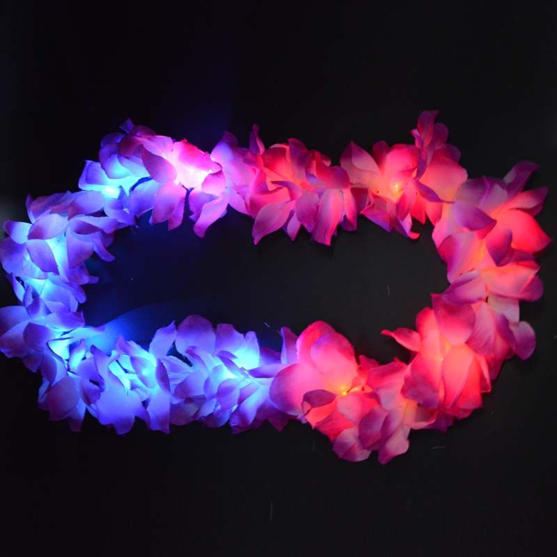 2017 Light Flashing LED Hawaii Hula Luau Flower Leis Garland Necklace ...