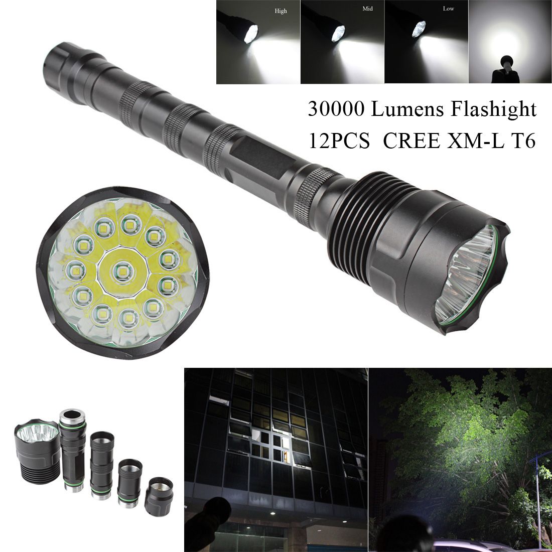 2020 30000Lumen CREE XM L LED 12x T6 Super Flashlight Torch Lamp Light With 5 Switch Mode For ...