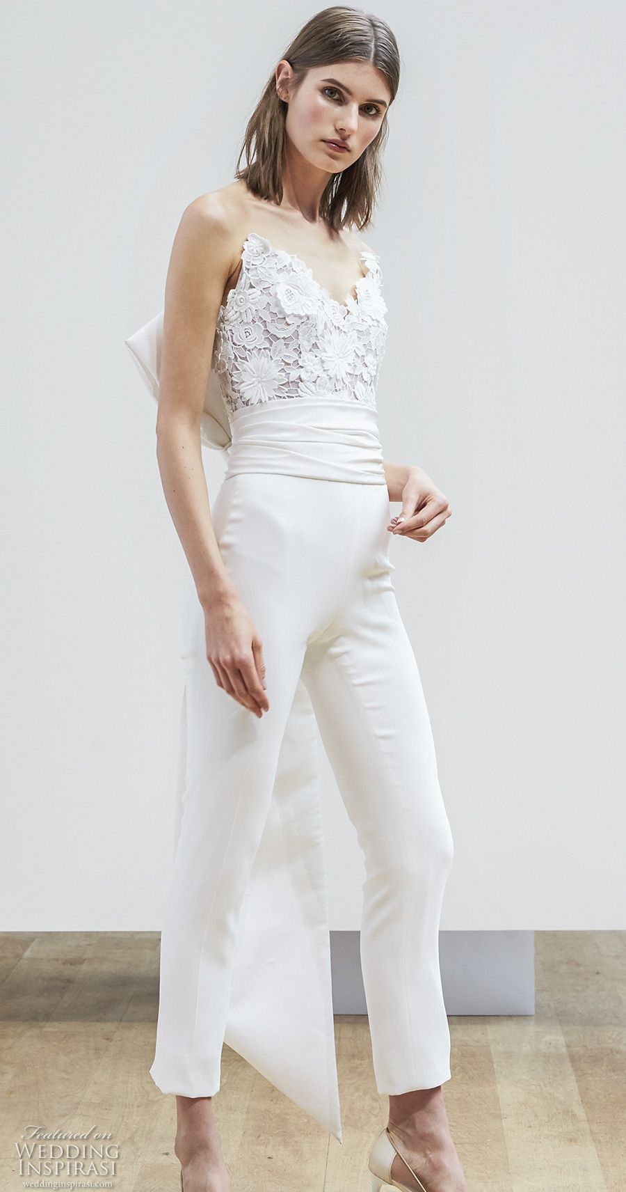 lace bodice strapless sweetheart jumpsuit