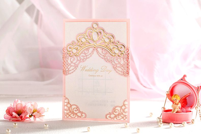 Wholesale High Quality 185 130mm Pink Princess Crown Invitation