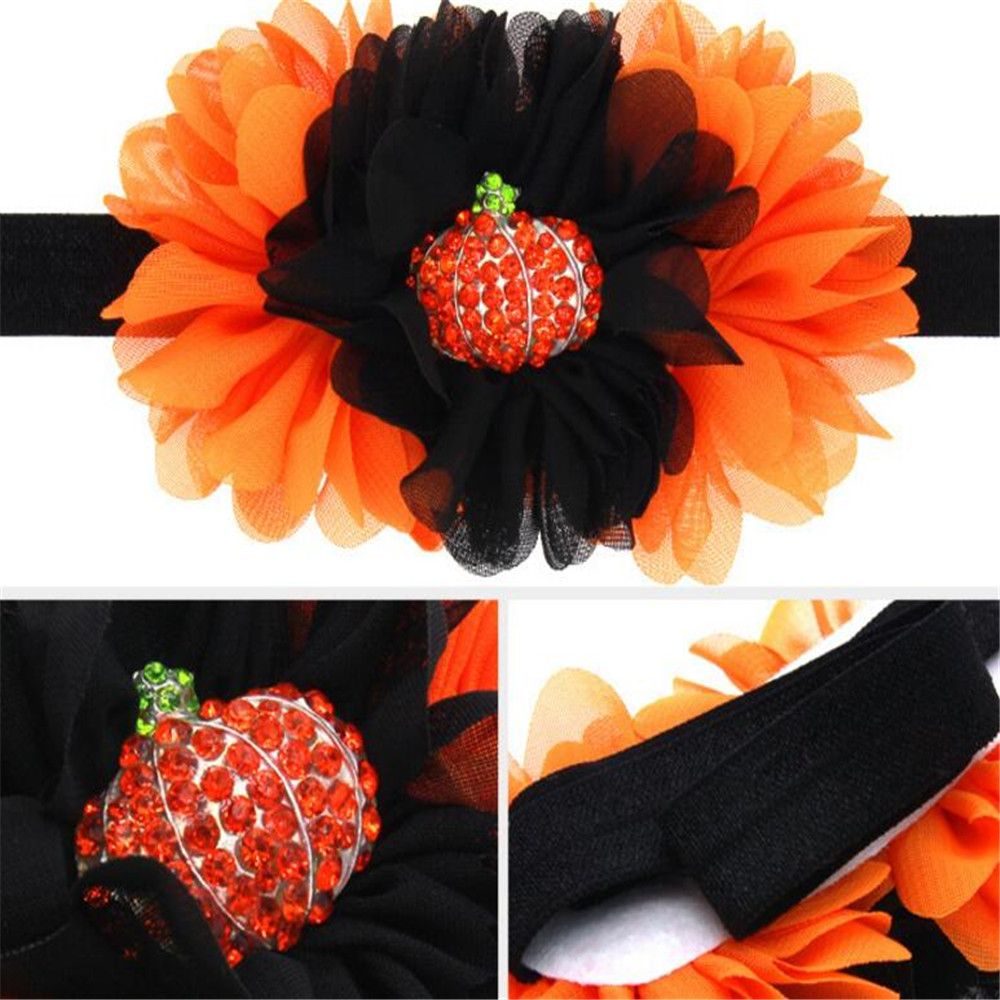 Halloween Black /& Orange 2/" Stretch Headband with Cotton Flowers