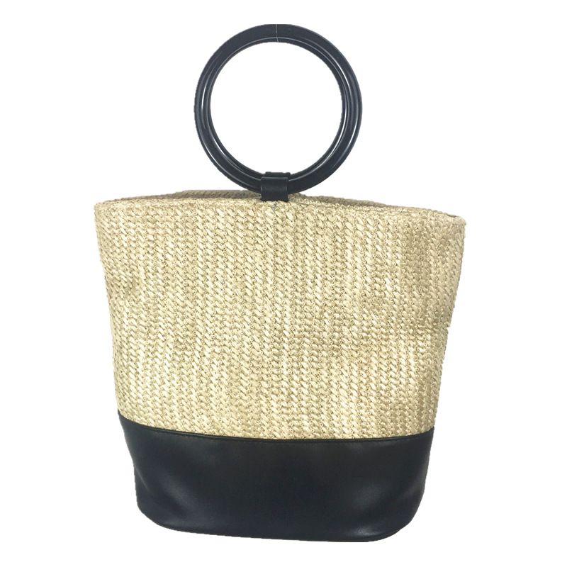 round wood handle shopper bag summer straw beach bags design
