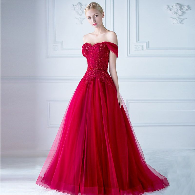 off the shoulder red homecoming dress