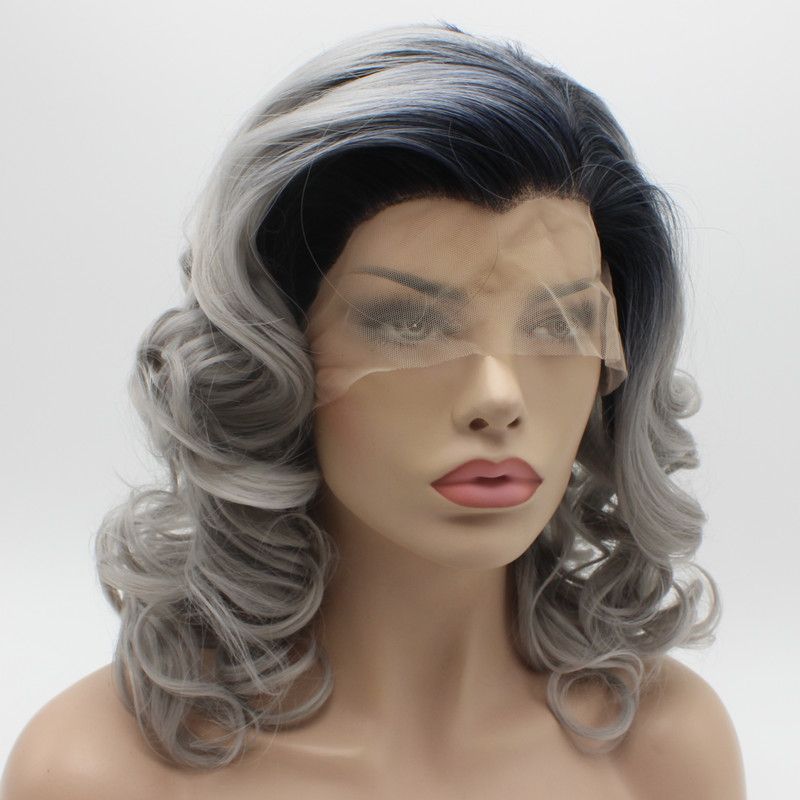 Iwona Hair Wavy Shoulder Length Dark Root Grey Ombre Wig 19 T1