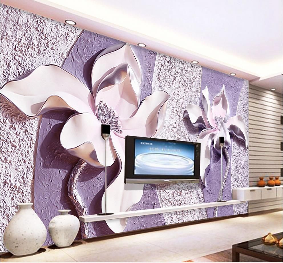 Embossed Purple Magnolia 3d Tv Background Wall Mural 3d Wallpaper