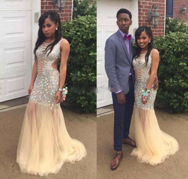 champagne fishtail prom dress