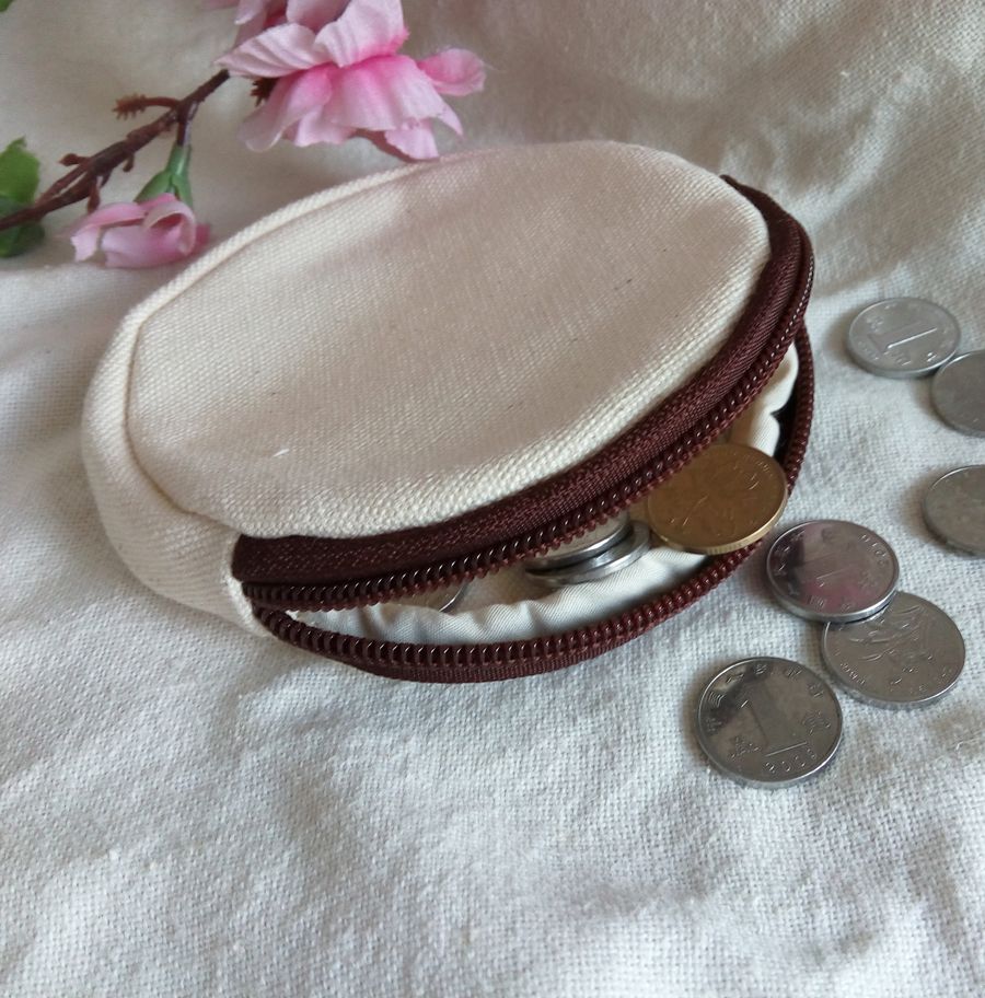 DIY White Pure Canvas Round Wallets Coin Bags DIY Blank Plain Zipper Small Bag Clutch Organizer ...