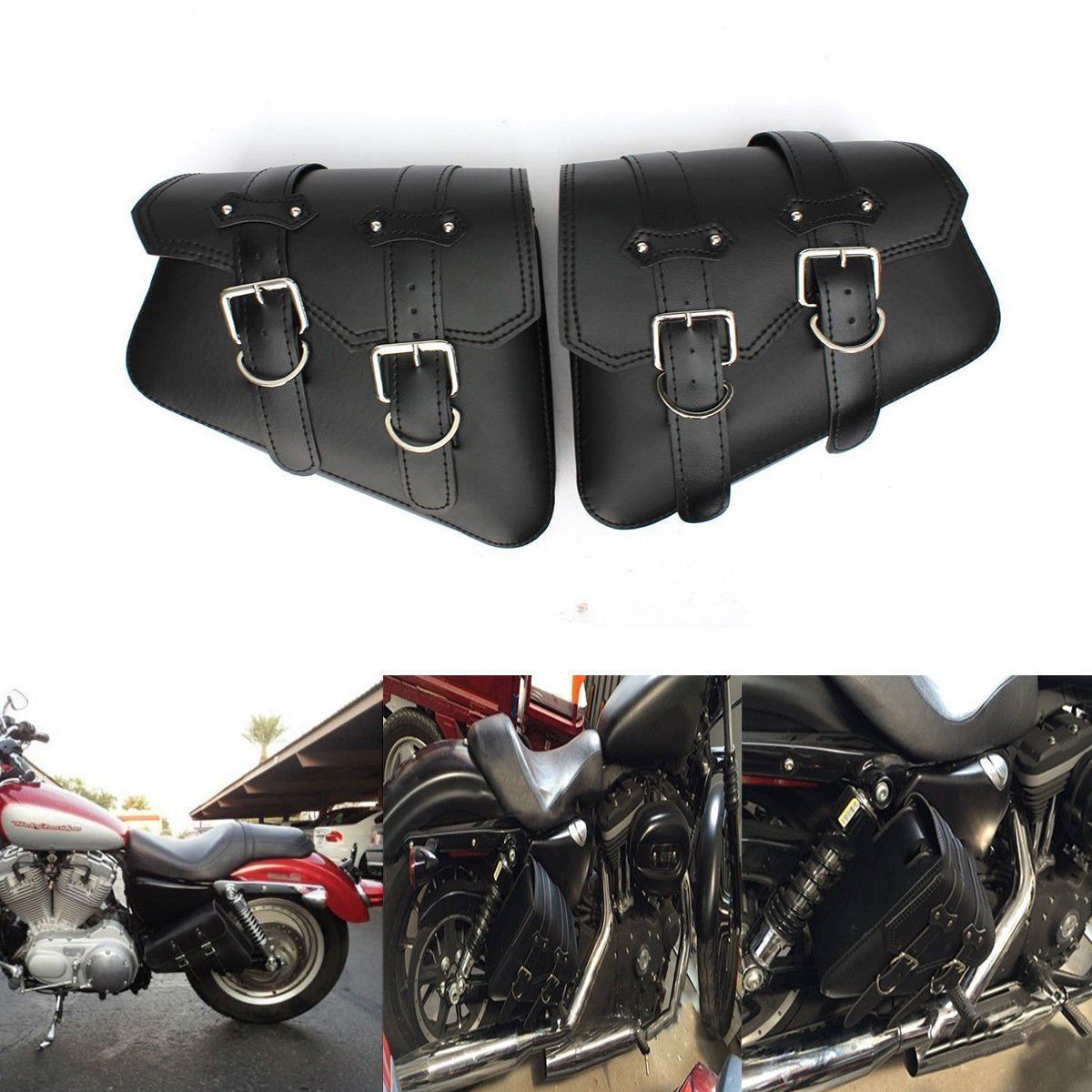 Motorcycle PU Leather Saddle Bag For Harley Sportster XL 883 Hugger Sportster Leather Saddlebags