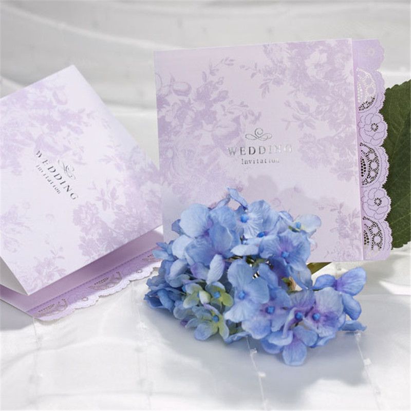 lace wedding invitations cards engagement romantic purple invites
