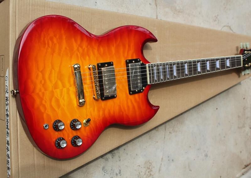 Cherry Sunburst Color Electric Guitar With Quilted Maple Veneer,Gold ...