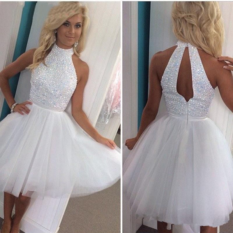white bling prom dresses