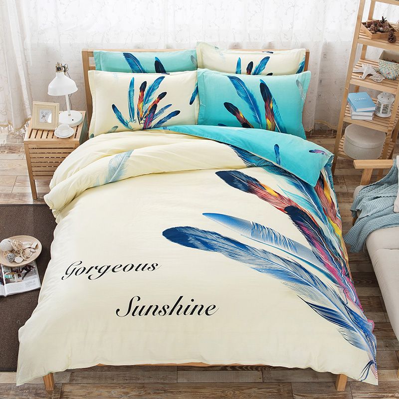Whole Feather Patterns Cotton Bedding Set Queen Bed Duvet Whole Feather Patterns Cotton Bedding Set Queen Bed Duvet Cover Sheet Pillow Case Linen Housse De Couette Covers For
