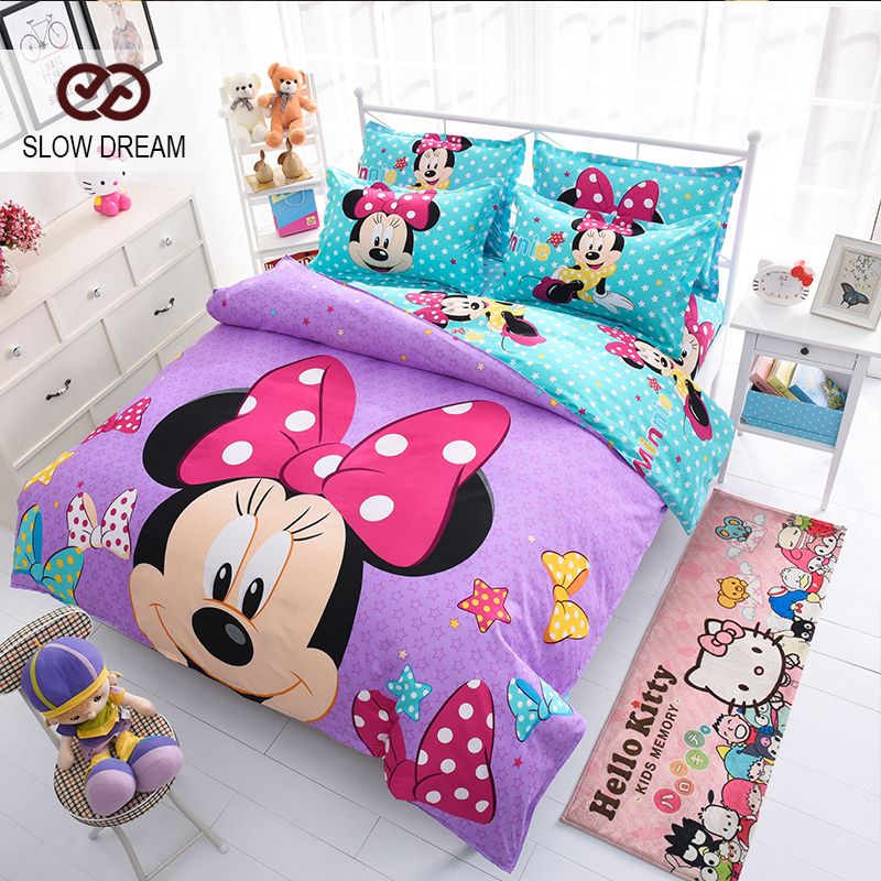 Slow Dream Mickey Mouse Bedding Set Cartoon Kids Favorite Home Slow Dream Mickey Mouse Bedding Set Cartoon Kids Favorite Home Textiles Light Blue And Purple Bedclothes Twin Queen Size Pink Duvet Cover Super King