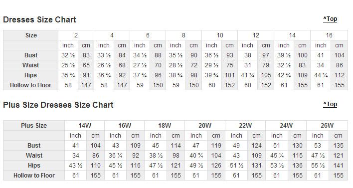 Chapel Size Chart