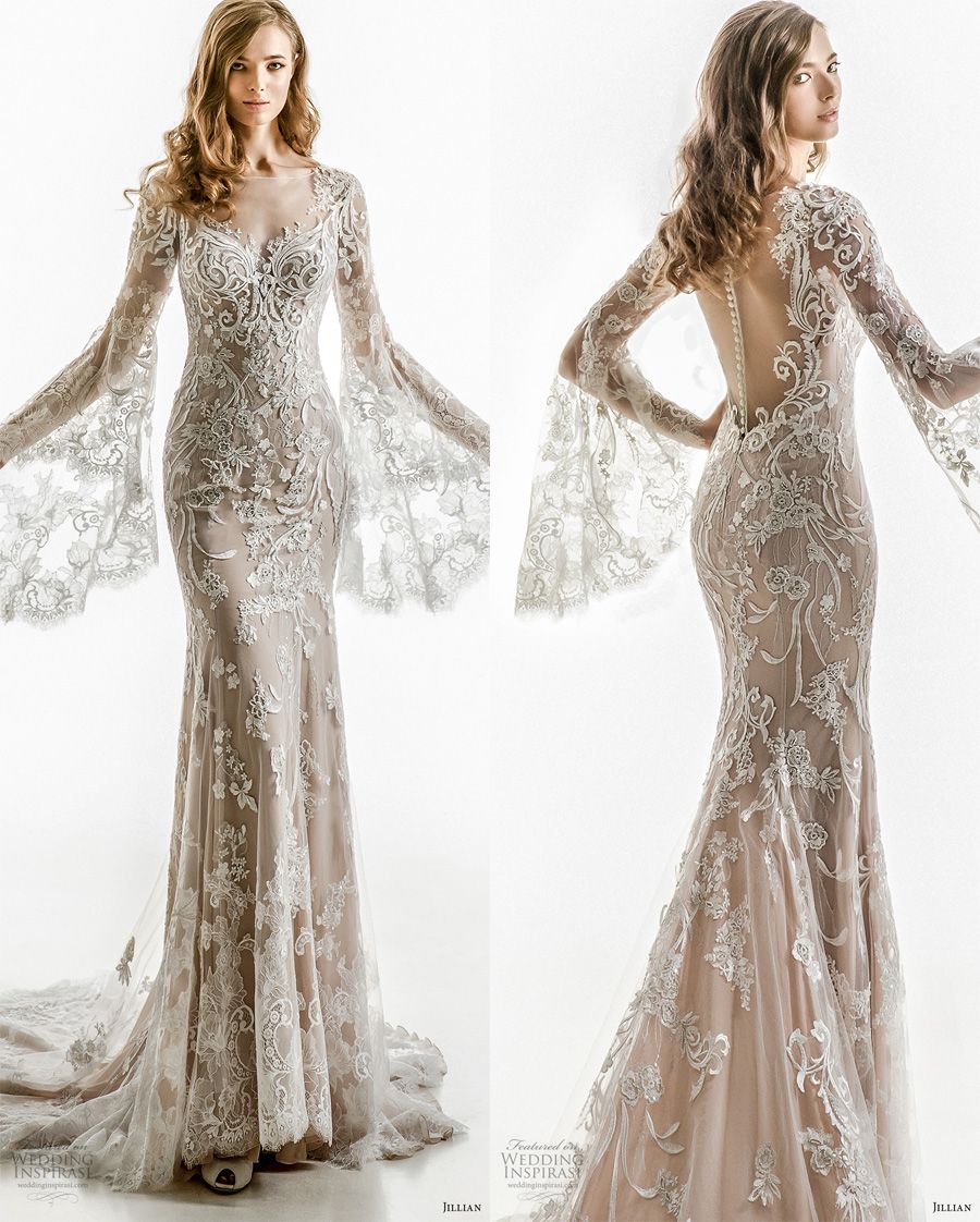 Long Bell Sleeves Elegant Sheath Wedding Dresses 2018