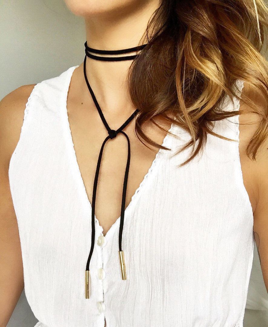suede tie choker necklace