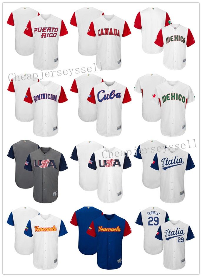 2018 2017 World Cup Baseball Jersey Usa Puerto Rico Mexico Italy Dominicana Canada Venezuela