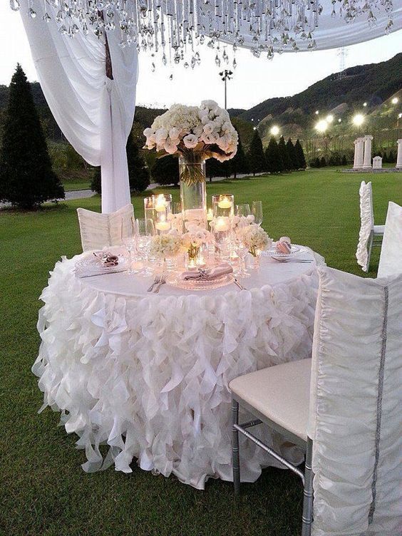 white ruffle table skirt