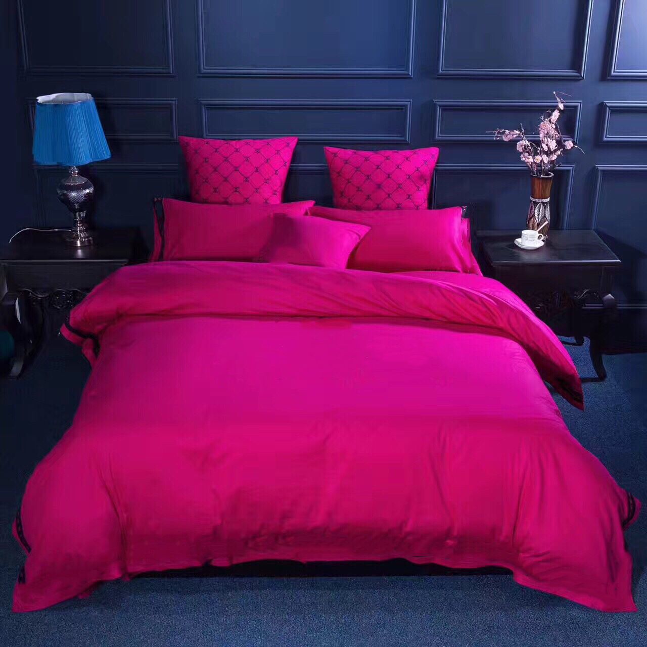 Black White Hot Pink Luxury Style Bedding Set 100 Cotton Bedding