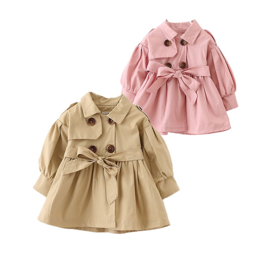 Cute Baby Girl Causal Trench Coat Solid Belt European Style Coat For 9 36M Babies Newborn Infant