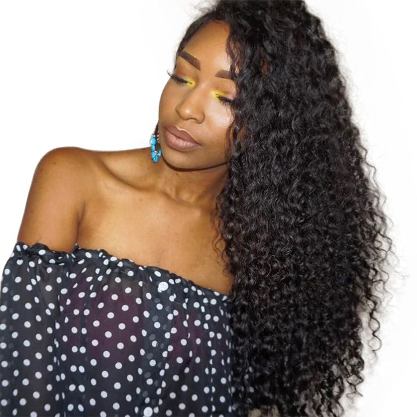 Long Afro Curly Peruvian Hair Full Lace Wigs With Natural Hairline