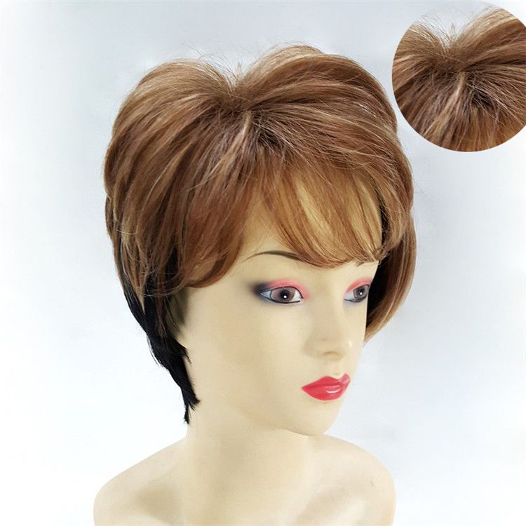 Short Straight Blonde Blond Hair Black Female Wig High