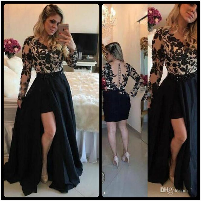 long sleeve high low prom dresses