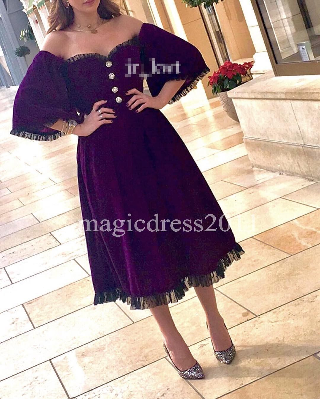 2017 Purple Arabic Kuwait Evening Dresses with Half Sleeves Princess