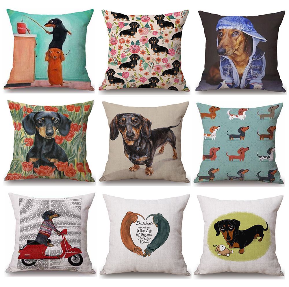 38 Styles Dachshunds Sausage Dog Cushion Covers Hand Painting Dogs Art Cushion Cover Merry Christmas Decorative Linen Pillow Case Cushion Covers Decorative