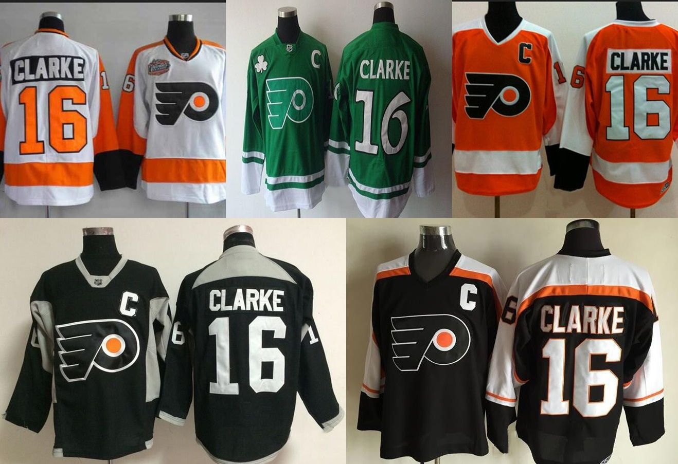 2018 mens philadelphia flyers 16 bobby clarke orange white black flyers 16