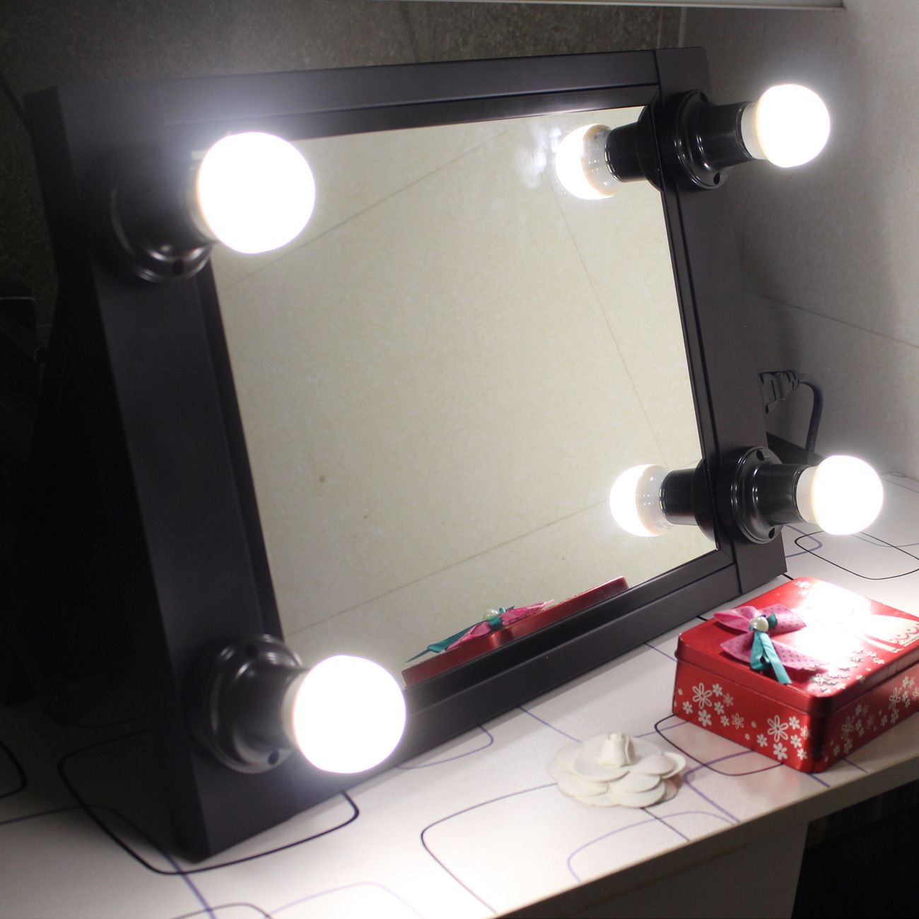 Black Portable Hollywood Lighted Vanity Mirror Illuminate Theatre