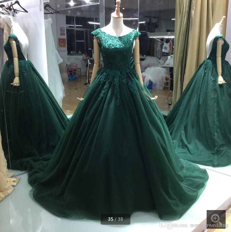 green lace ball gown