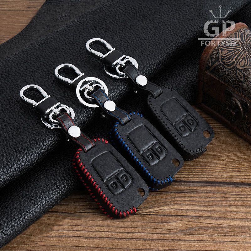Car Smart Key Chain Ring Holder Cover Bag Genuine Leather Fob Zipper Dustproof