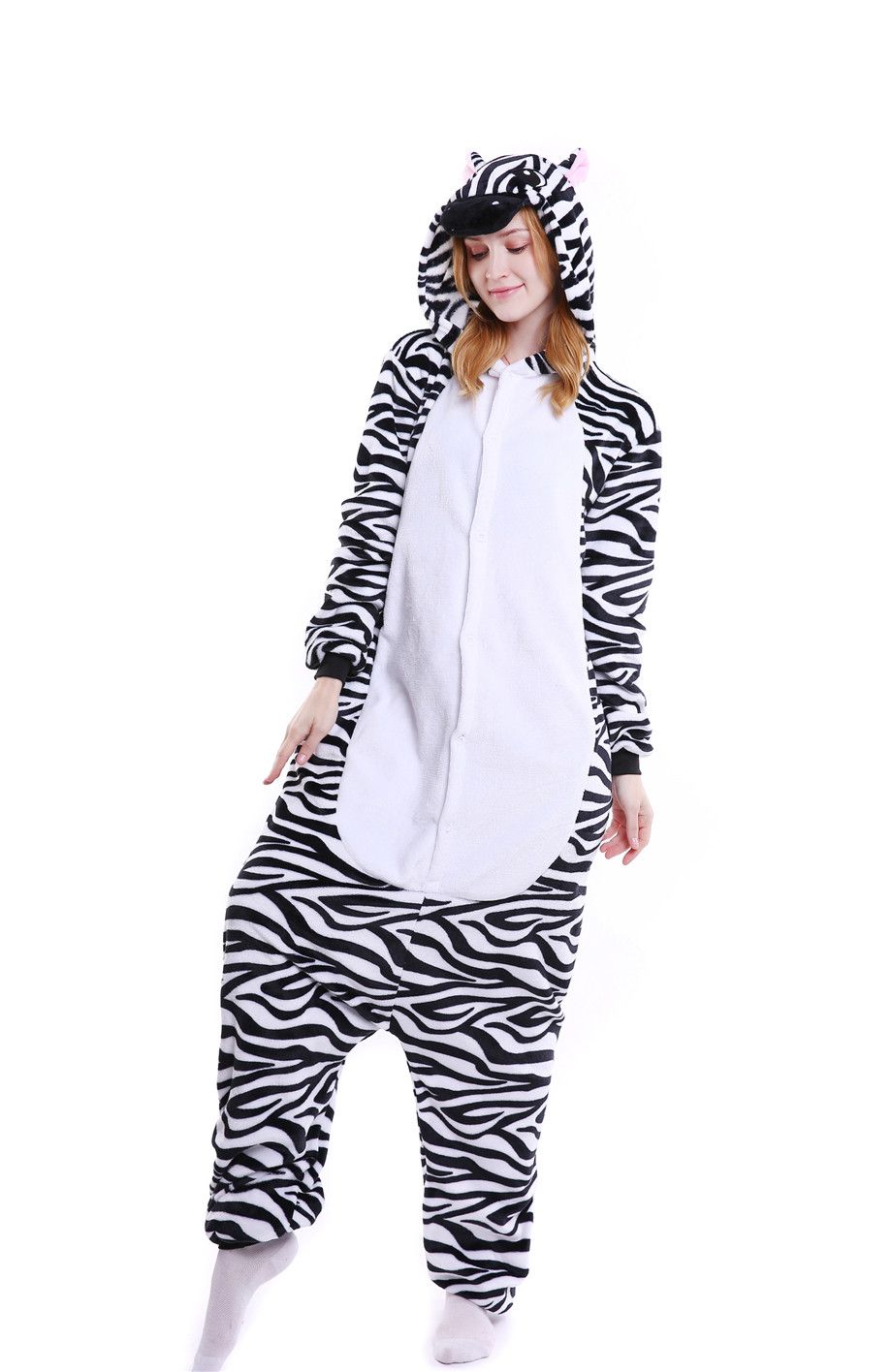 Zebra Onesie Adult For Women Men Black White Animal Bear Print Pajamas