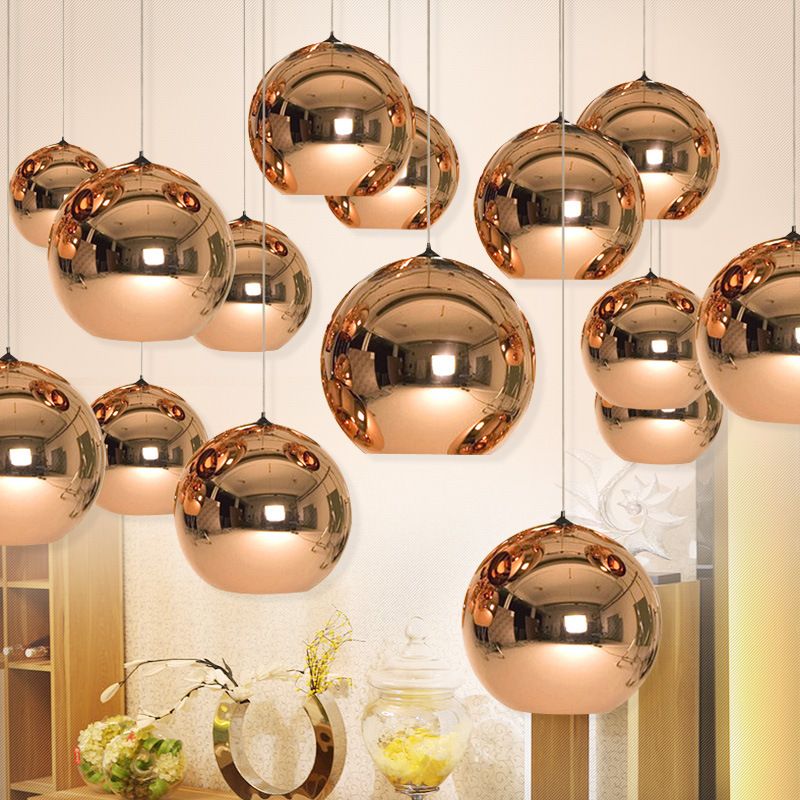 Full Set Led Pendant Lamp Copper Sliver Shade Mirror Chandelier Full Set Led Pendant Lamp Copper Sliver Shade Mirror Chandelier Light E27 Bulb Modern Chandeliers Glass Ball Droplight Lighting Pendent Lights