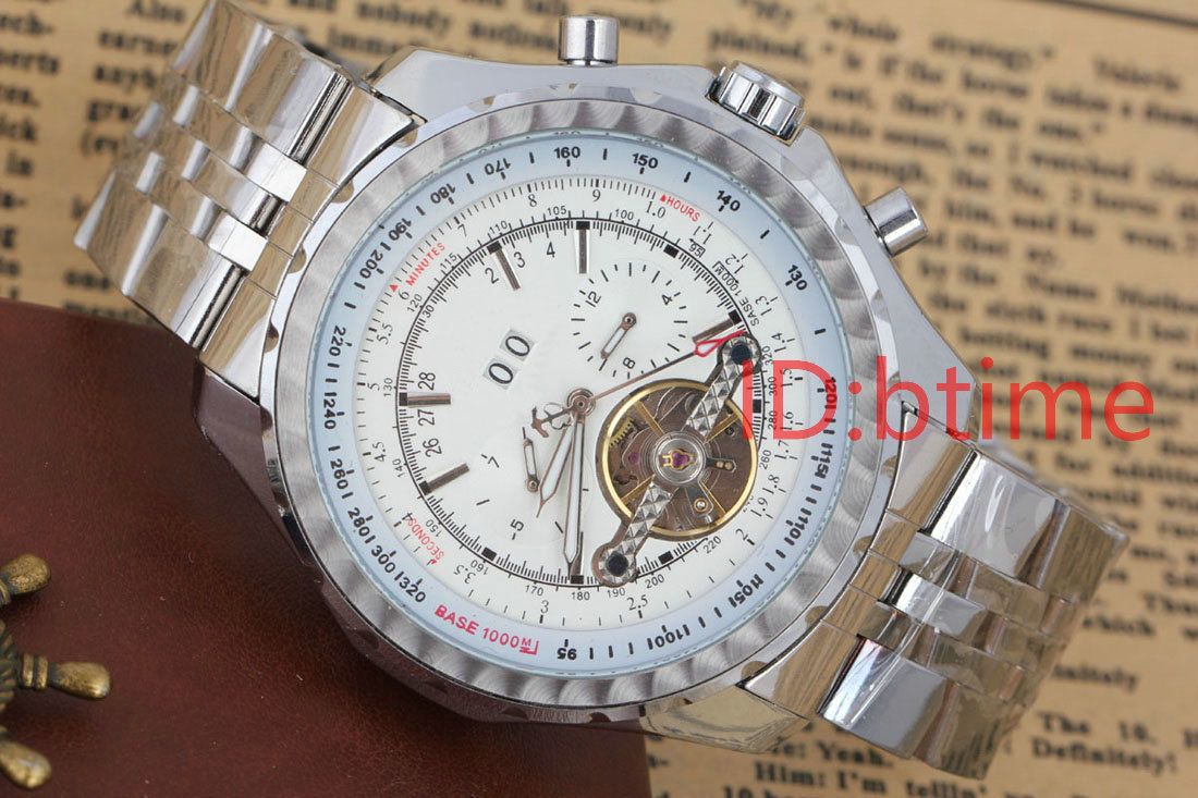 Mens Luxury Brand Watch Automatic Movement Mechanical Bentleys Big Face 50mm Stainless Steel Black Leather Gent'S Tourbillon Watches Ingersoll Watches ...