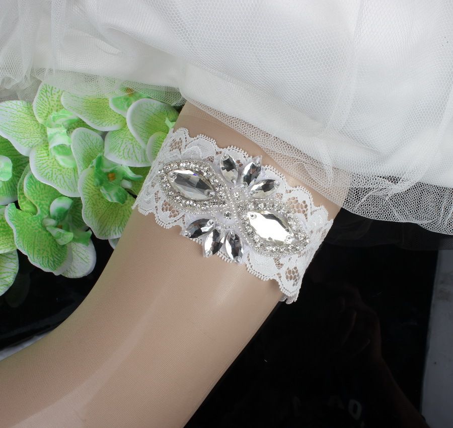 Lace Rhinestones Crystals Pearls Wedding Garter Set Luxury