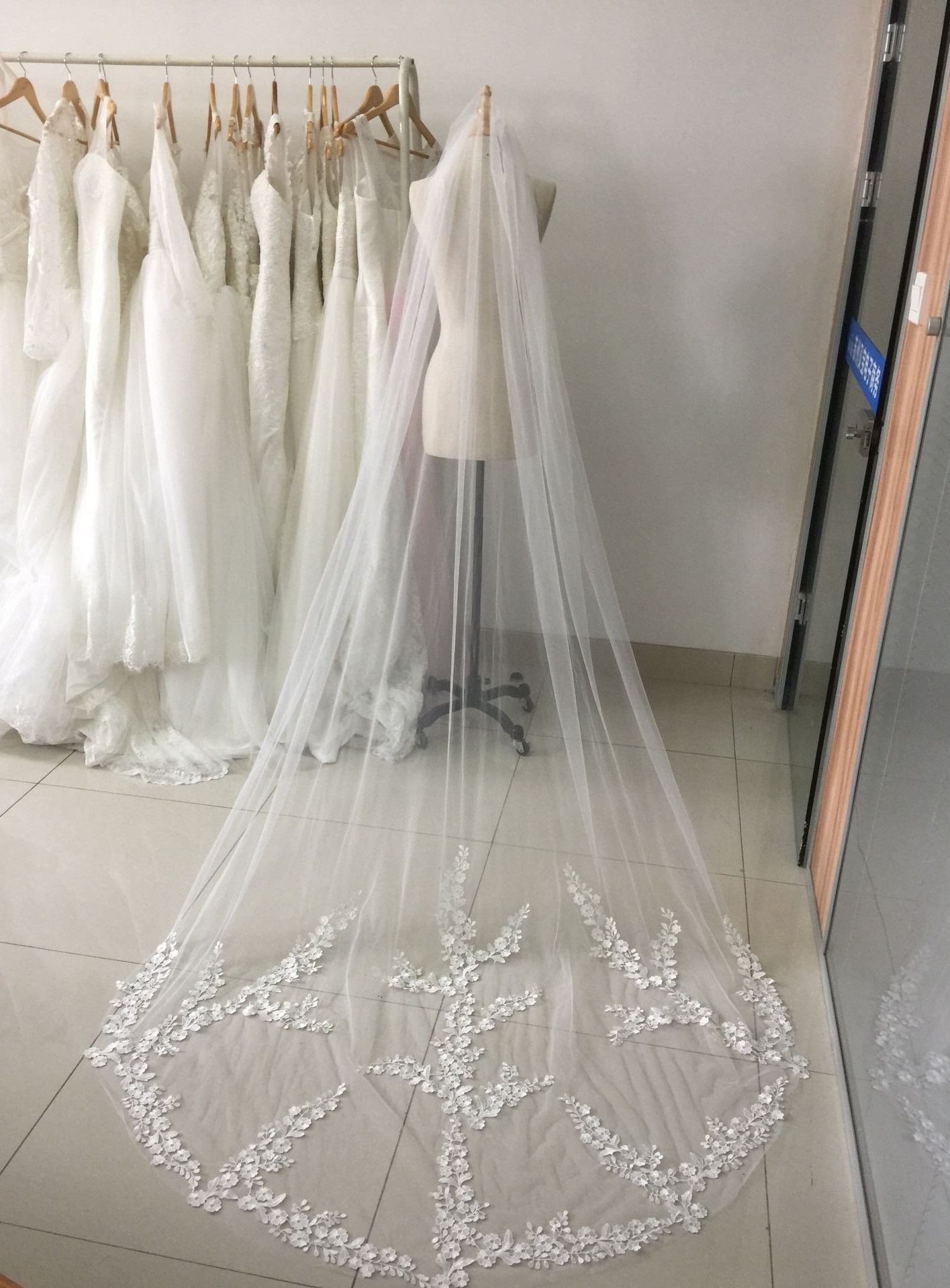2018 New Arrival Princess Wedding Veils Cheap Long Lace Bridal Veils