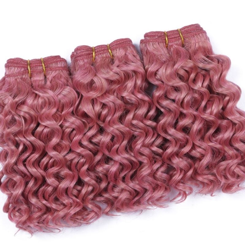 Dark Pink Deep Curly Human Hair Extensions Pure Color Pink Indian 8A Virgin Human Hair Weaves