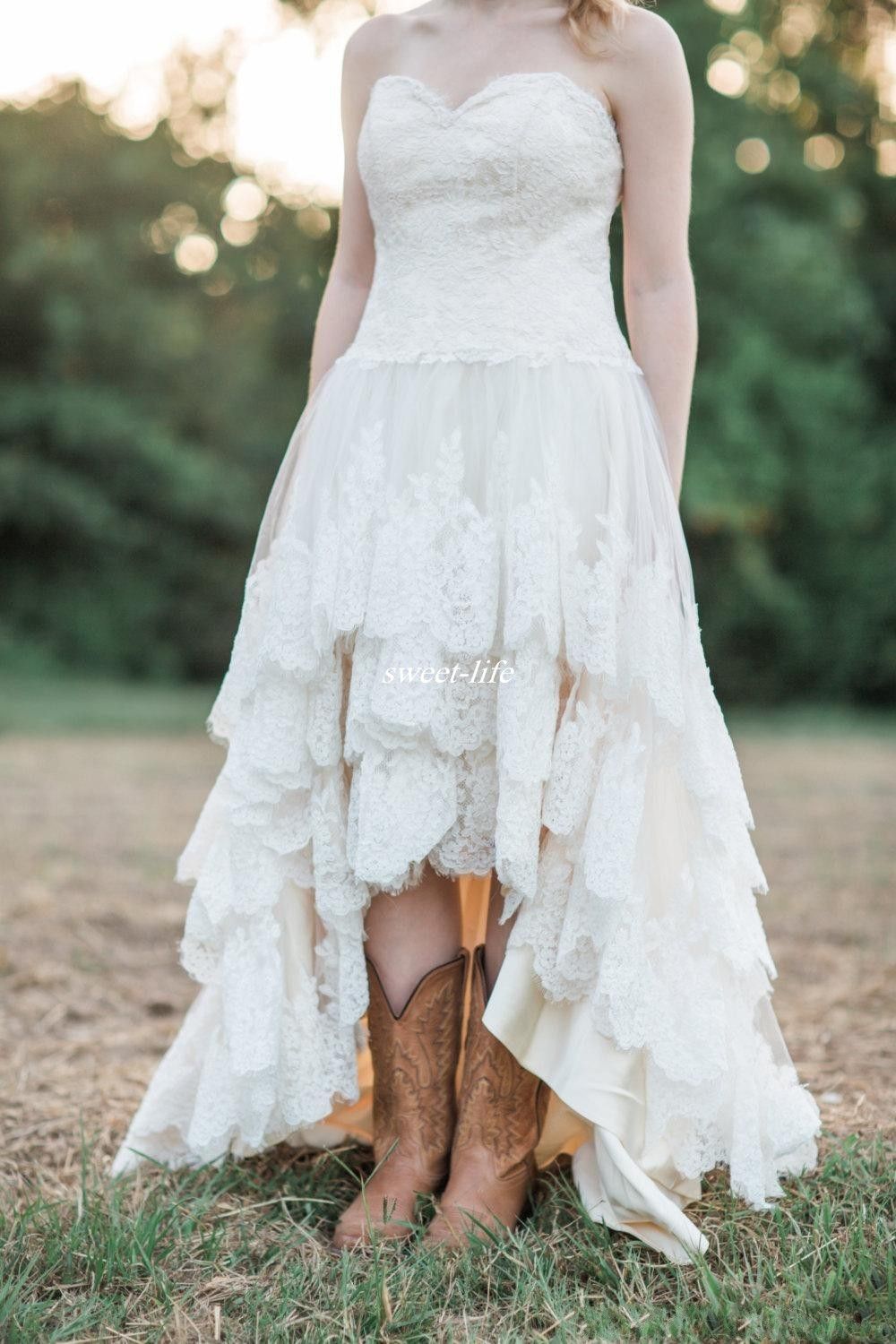 Discount Lace High  Low  Country  Wedding  Dresses  2019 Plus 