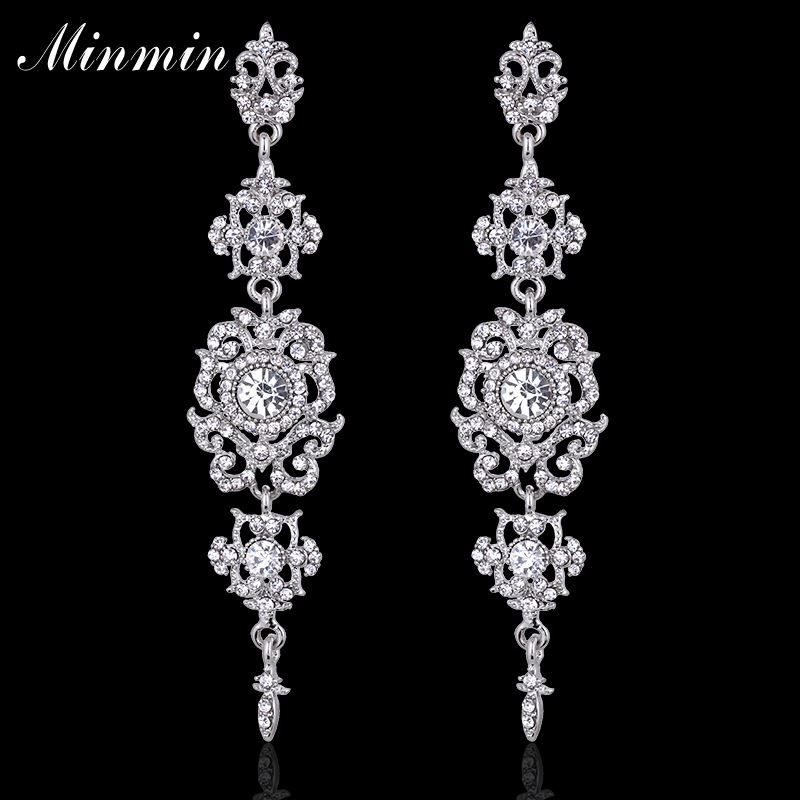 Fl Shape Silver Crystal Long Dangle Drop Earrings Wedding Bridal Fl Shape Silver Crystal Long Dangle Drop Earrings Wedding Bridal Chandelier Party Fantaisie Femme Pendantes Eh182 High Quality Fai China