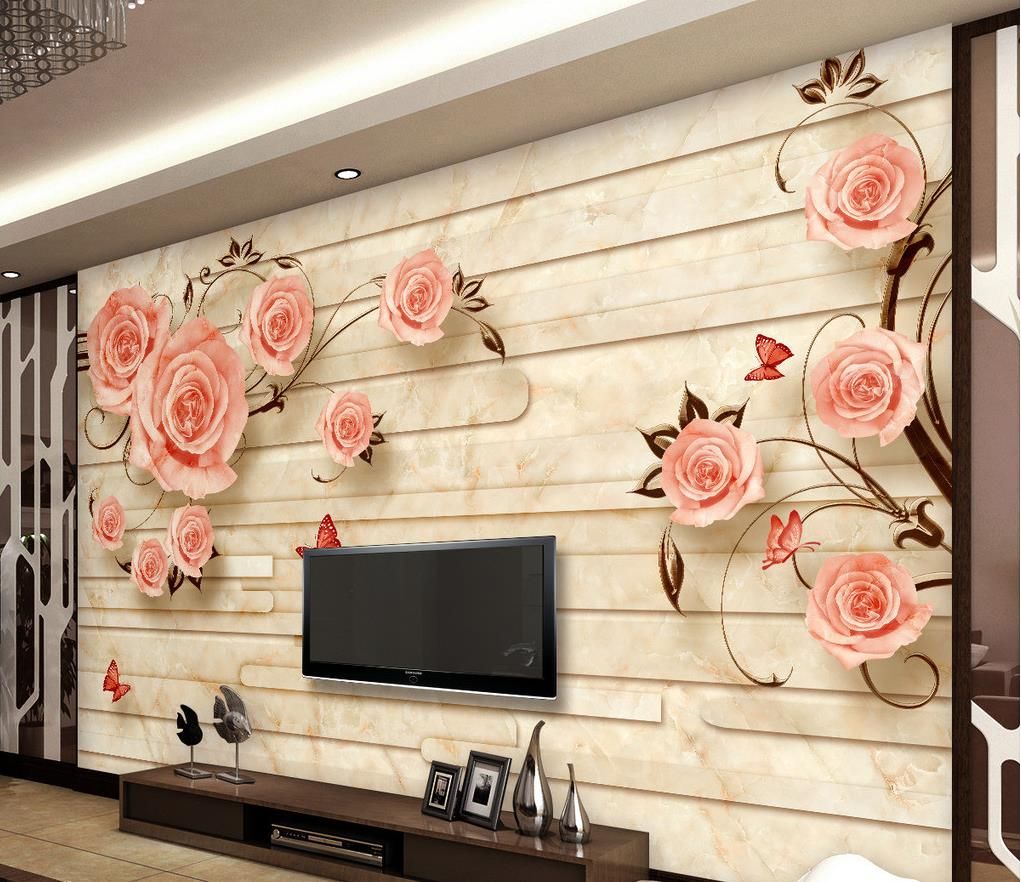 European Marble Tiles Embossed Tv Background Wall Rose Mural 3d